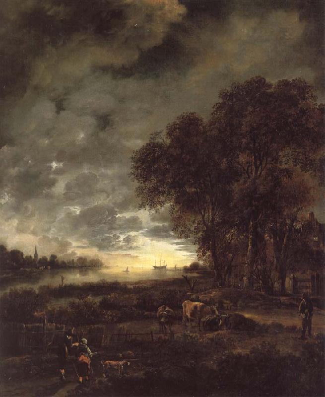 Aert van der Neer A Landscape with a River at Evening Germany oil painting art